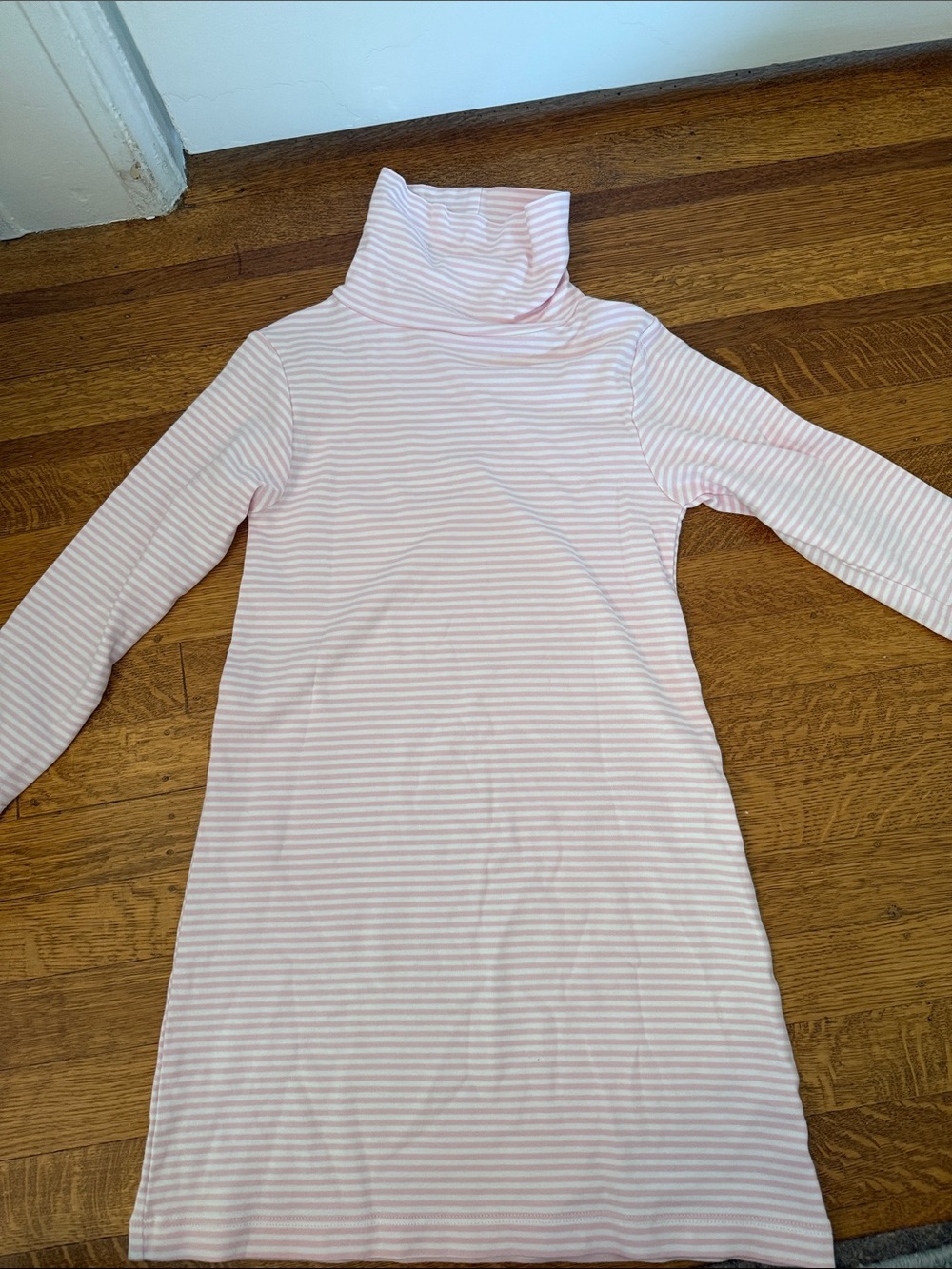 Little English. Striped Turtleneck Long Sleeve Dress - Light Pink & White.